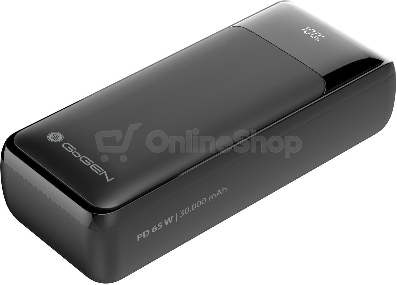 Powerbanka GoGEN 30000mAh, USB-C PD 65W, QC 22,5W, LCD - černá