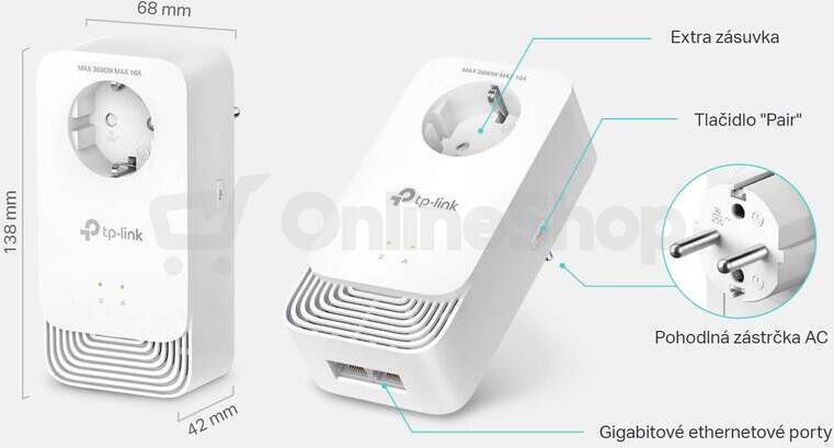 Powerline ethernet TP-Link PG2400P KIT G.hn adaptér (1428 Mbps), 2x GLan