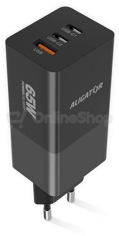 Rychlá nabíječka ALIGATOR GaN, PD 65W, 2xUSB-C, 1xUSB-A, černá