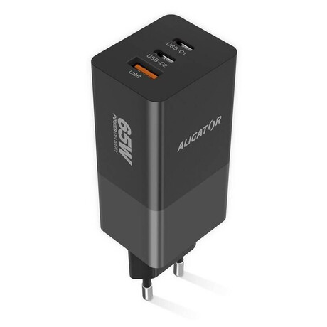 Aligator GaN, PD&nbsp;65W, 2xUSB-C, 1xUSB-A, černá (foto 1)