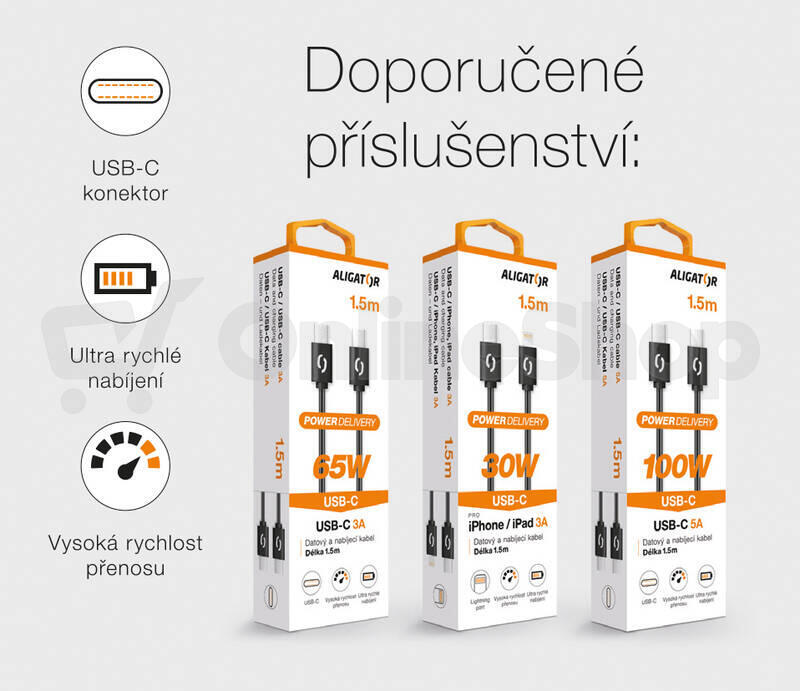 Rychlá nabíječka ALIGATOR GaN, PD 65W, 2xUSB-C, 1xUSB-A, černá