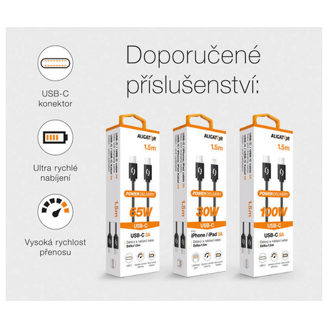 Aligator GaN, PD&nbsp;65W, 2xUSB-C, 1xUSB-A, černá (foto 3)