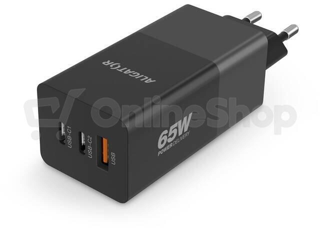 Rychlá nabíječka ALIGATOR GaN, PD 65W, 2xUSB-C, 1xUSB-A, černá