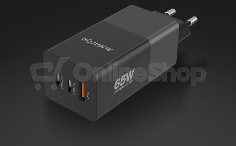 Rychlá nabíječka ALIGATOR GaN, PD 65W, 2xUSB-C, 1xUSB-A, černá