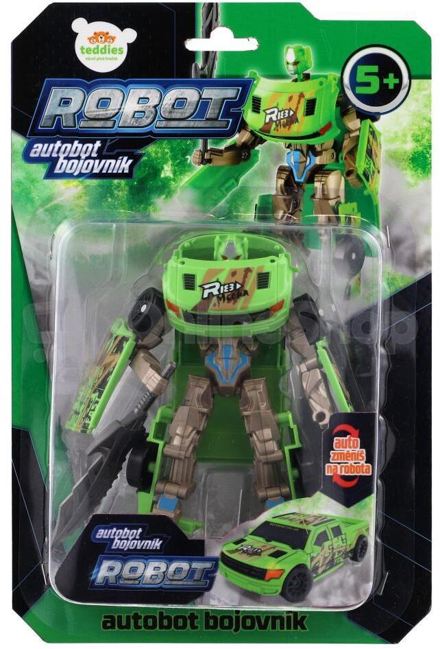Teddies Transformer auto/robot plast 14cm zelený na kartě 17x26x6cm
