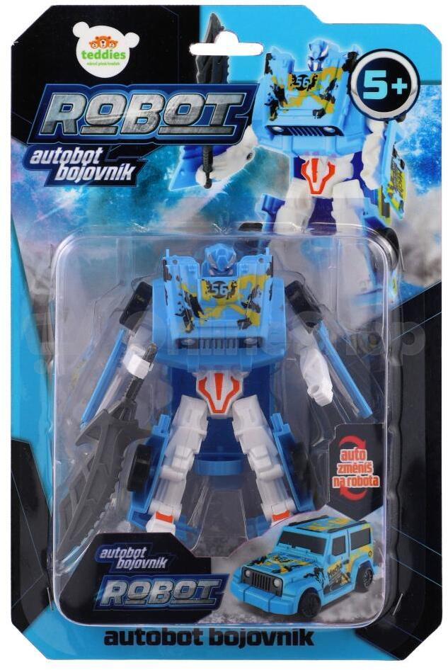 Teddies Transformer auto/robot plast 14cm modrý na kartě 17x26x6cm