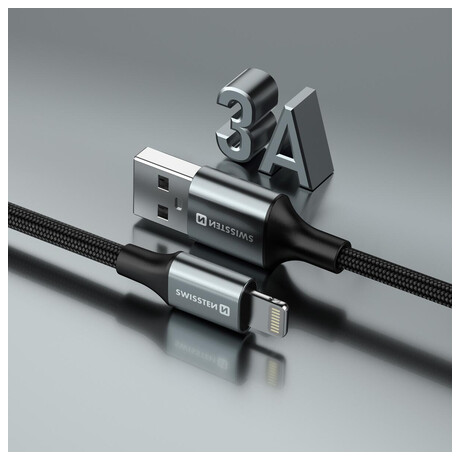 DATOVÝ KABEL SWISSTEN TEXTILE II USB / LIGHTNING 1,5 M ČERNÝ
