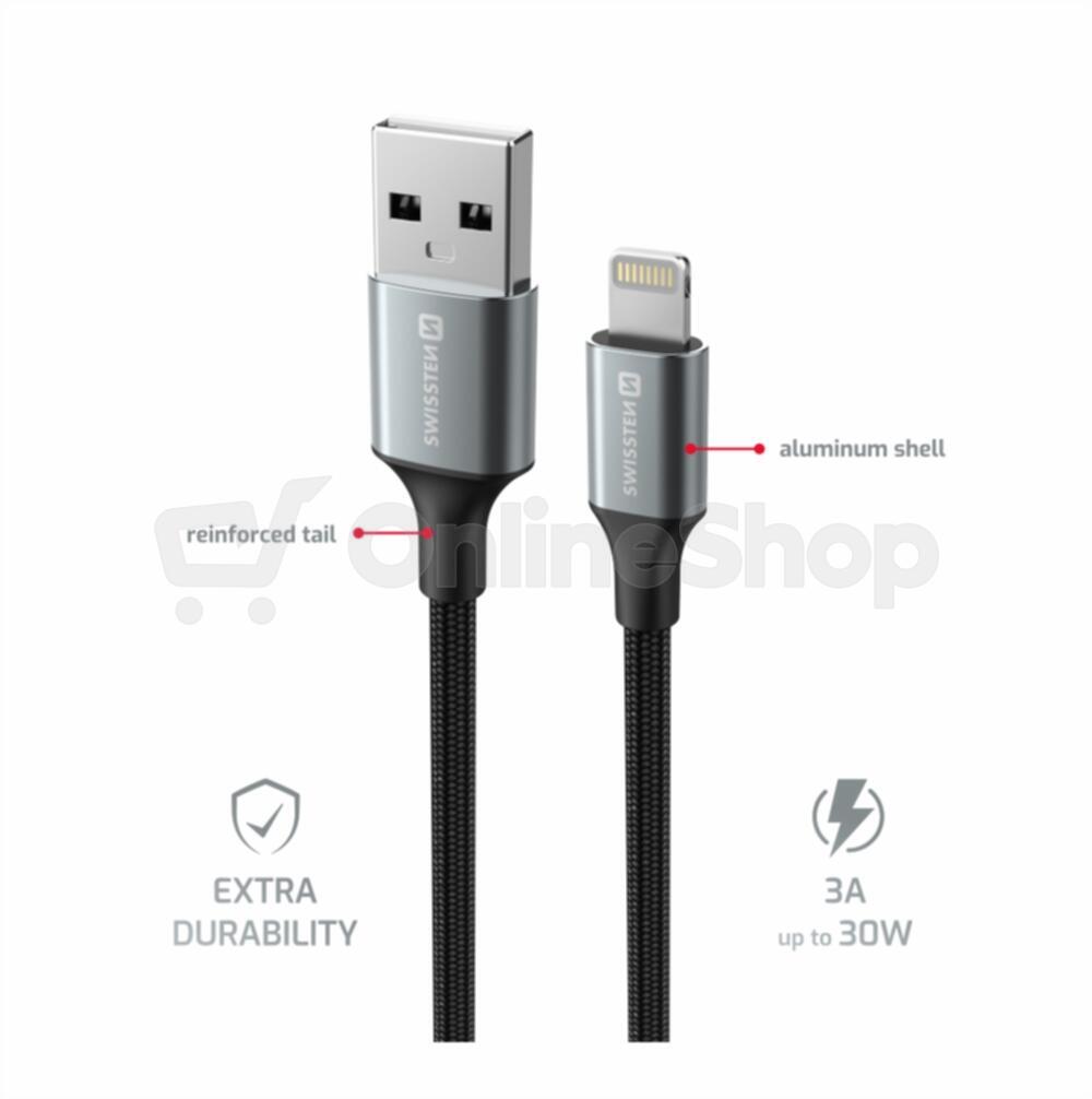 DATOVÝ KABEL SWISSTEN TEXTILE II USB / LIGHTNING 1,5 M ČERNÝ