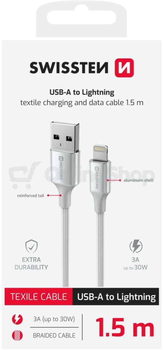 DATOVÝ KABEL SWISSTEN TEXTILE II USB / LIGHTNING 1,5 M BÍLÝ