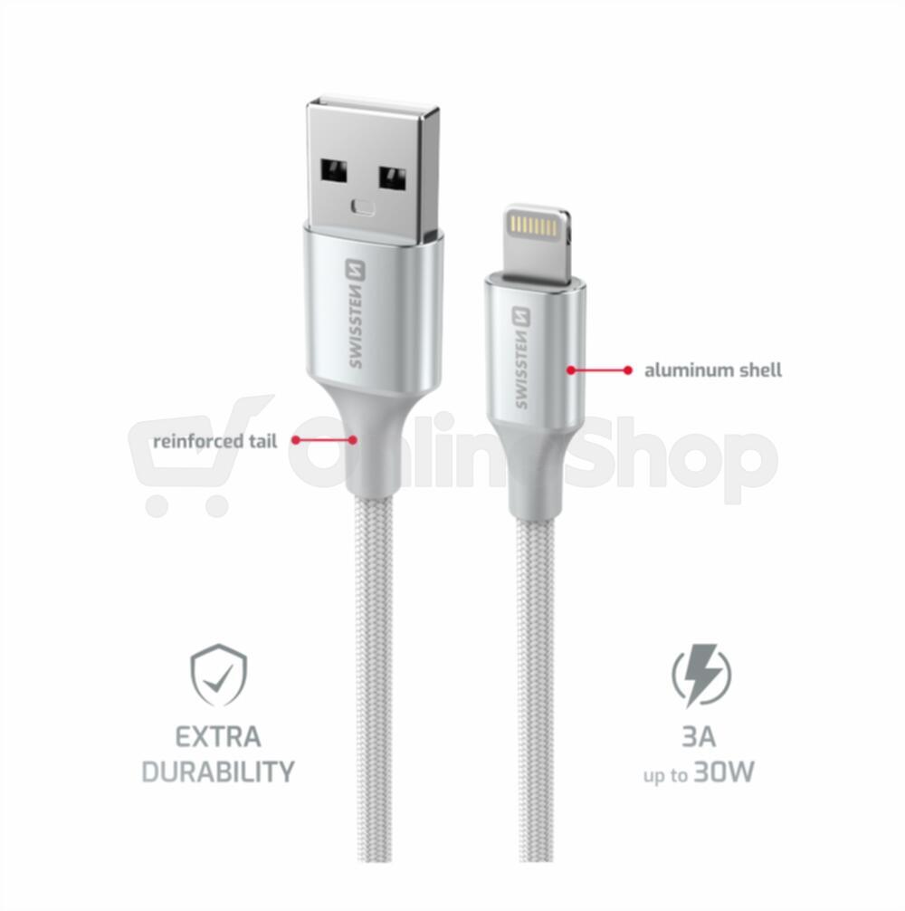 DATOVÝ KABEL SWISSTEN TEXTILE II USB / LIGHTNING 1,5 M BÍLÝ