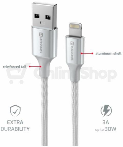 DATOVÝ KABEL SWISSTEN TEXTILE II USB / LIGHTNING 1,5 M BÍLÝ
