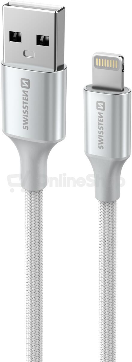 DATOVÝ KABEL SWISSTEN TEXTILE II USB / LIGHTNING 1,5 M BÍLÝ
