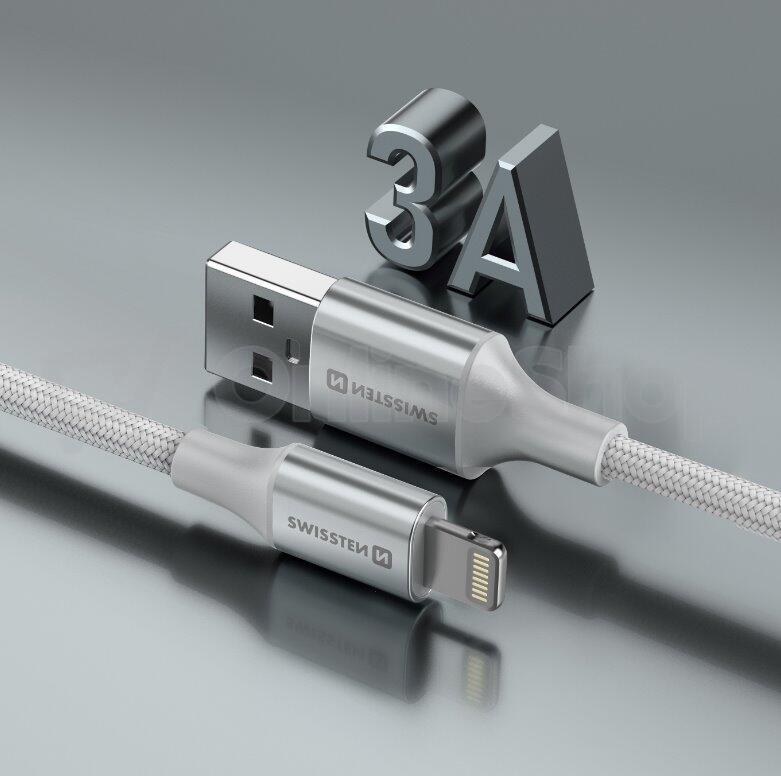 DATOVÝ KABEL SWISSTEN TEXTILE II USB / LIGHTNING 1,5 M BÍLÝ