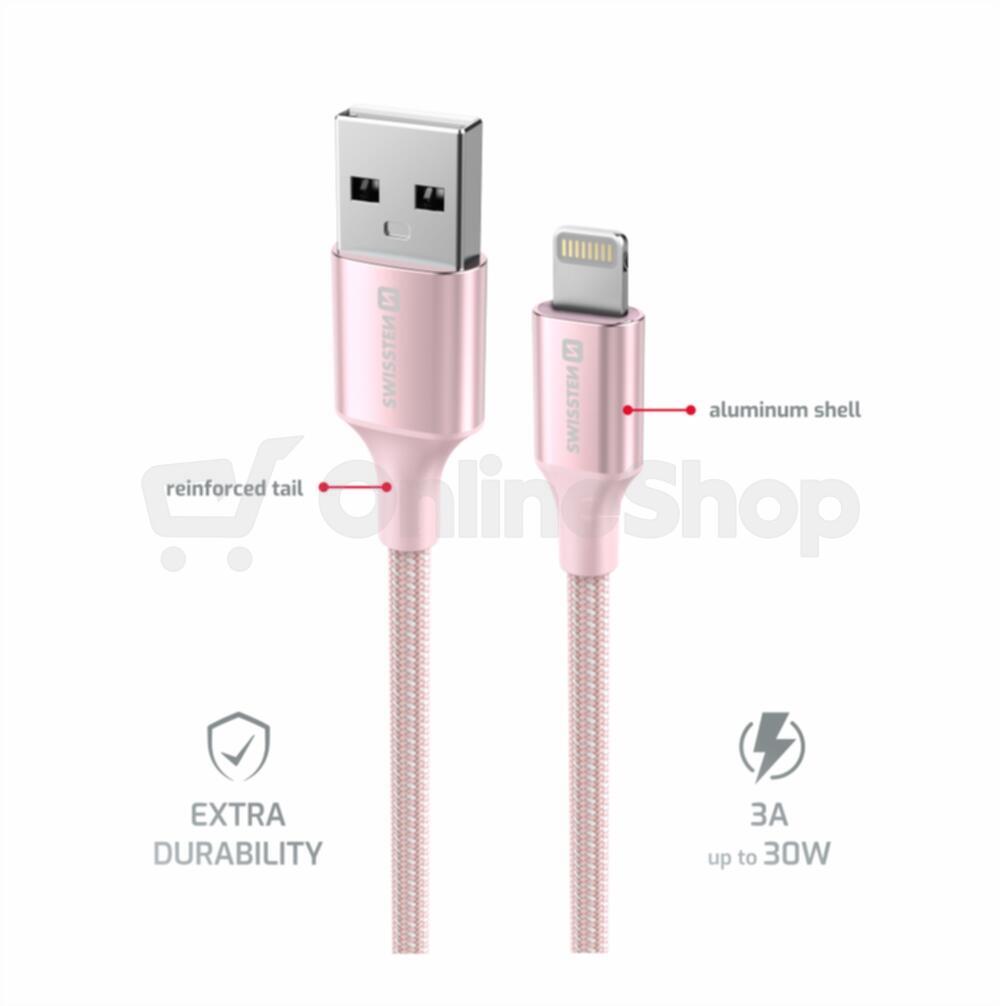 DATOVÝ KABEL SWISSTEN TEXTILE II USB / LIGHTNING 1,5 M RŮŽOVÝ