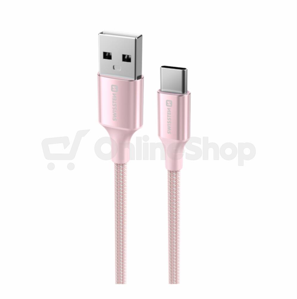 DATOVÝ KABEL SWISSTEN TEXTILE II USB / USB-C 1,5 M RŮŽOVÝ