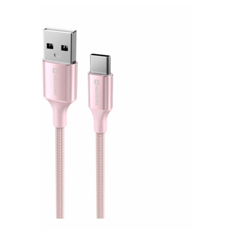 DATOVÝ KABEL SWISSTEN TEXTILE II USB / USB-C 1,5 M RŮŽOVÝ