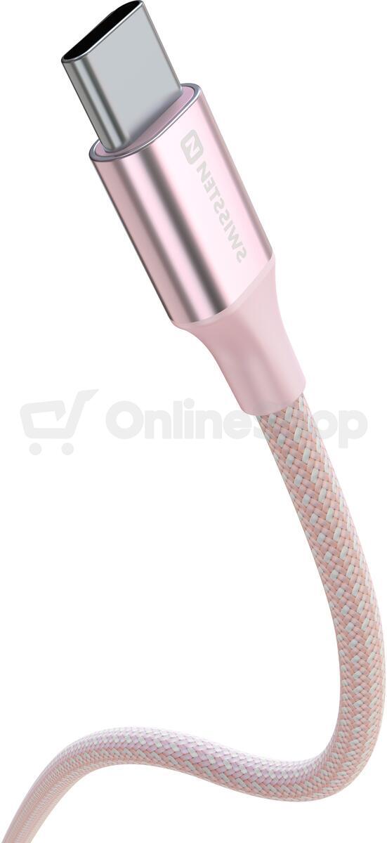DATOVÝ KABEL SWISSTEN TEXTILE II USB / USB-C 1,5 M RŮŽOVÝ