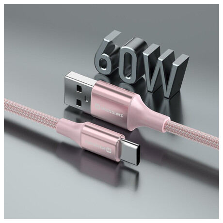 DATOVÝ KABEL SWISSTEN TEXTILE II USB / USB-C 1,5 M RŮŽOVÝ