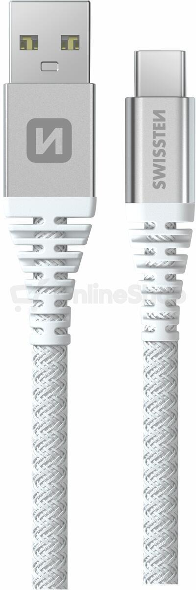 DATOVÝ KABEL SWISSTEN ARAMID REINFORCED USB / USB-C 1,5 M BÍLÝ
