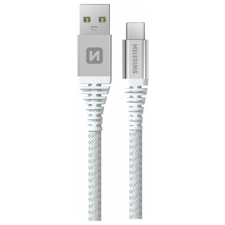 DATOVÝ KABEL SWISSTEN ARAMID REINFORCED USB / USB-C 1,5 M BÍLÝ