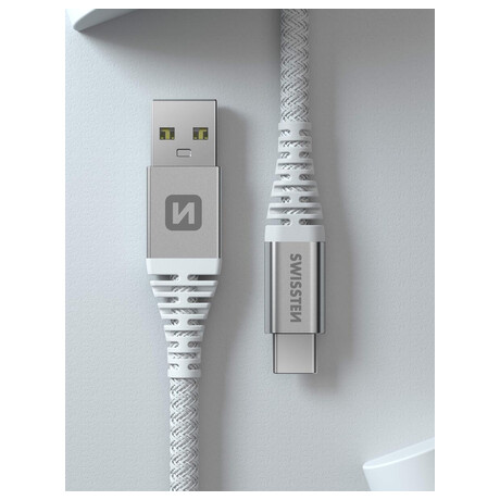 DATOVÝ KABEL SWISSTEN ARAMID REINFORCED USB / USB-C 1,5 M BÍLÝ