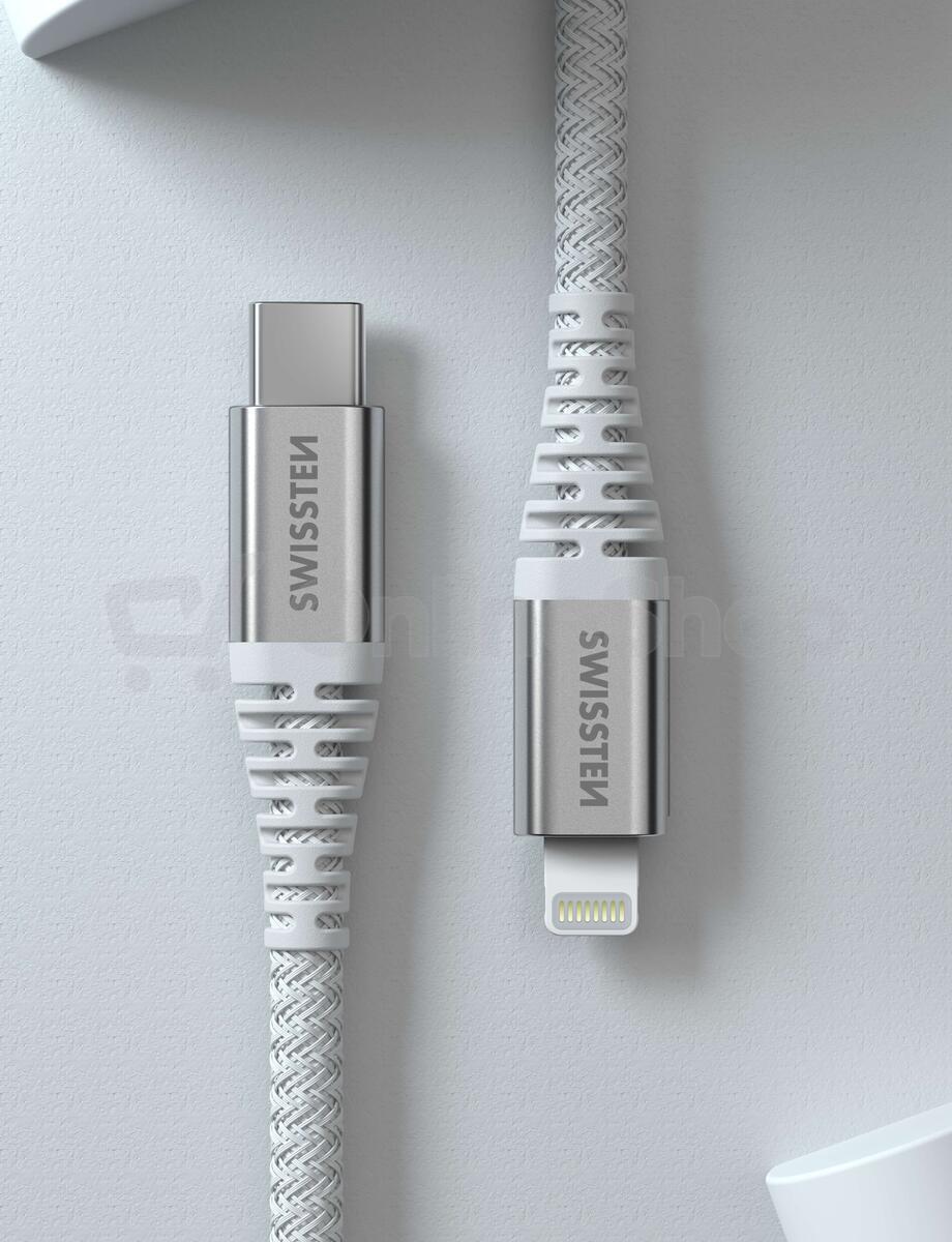 DATOVÝ KABEL SWISSTEN ARAMID REINFORCED USB-C / LIGHTNING 1,5 M BÍLÝ