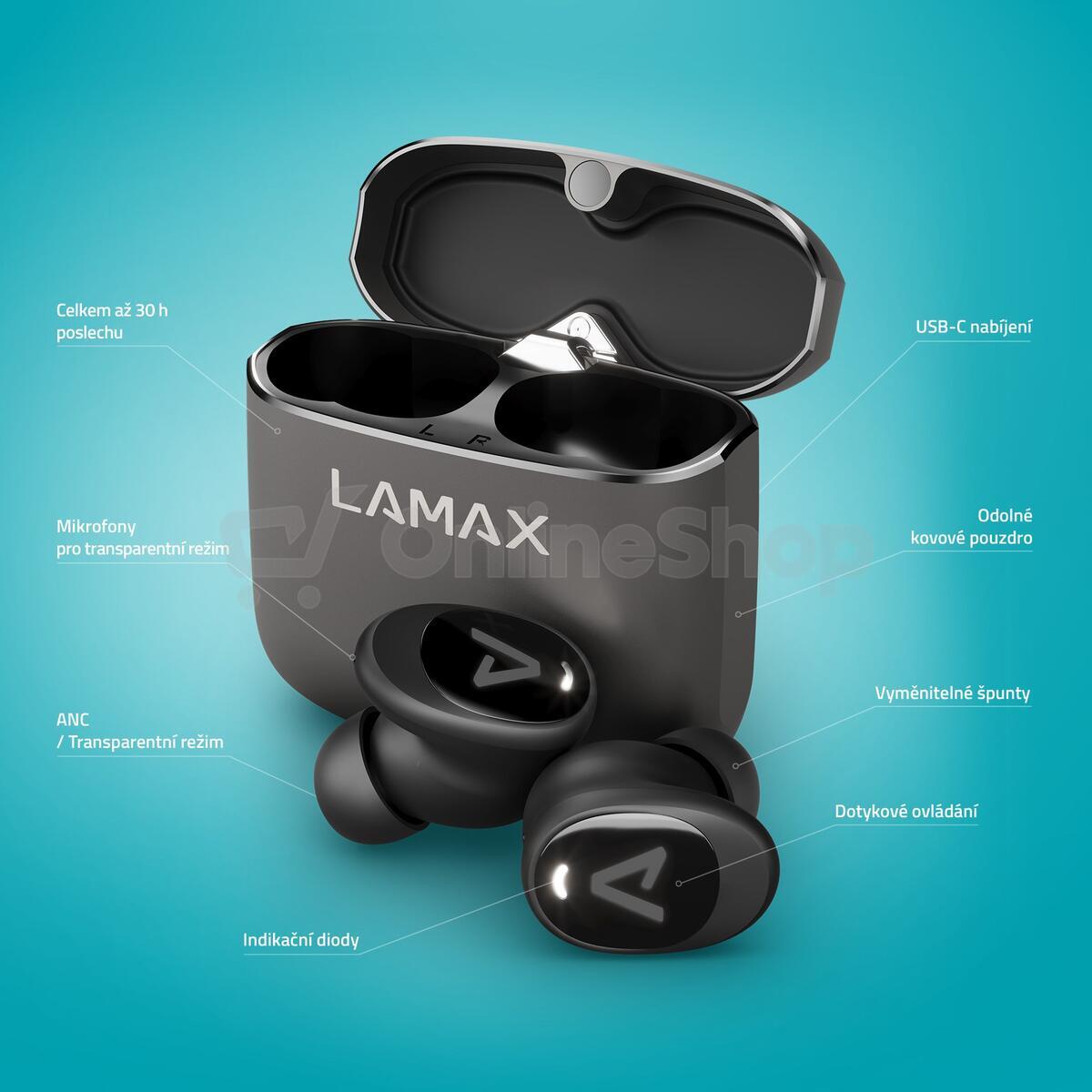 Bezdrátová sluchátka LAMAX SteelDots3 ANC, černé