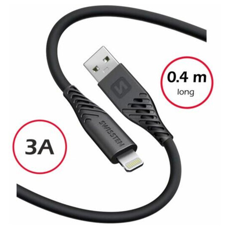 DATOVÝ KABEL SWISSTEN SOFT SILICONE USB-A / LIGHTNING 0,4 M ČERNÝ