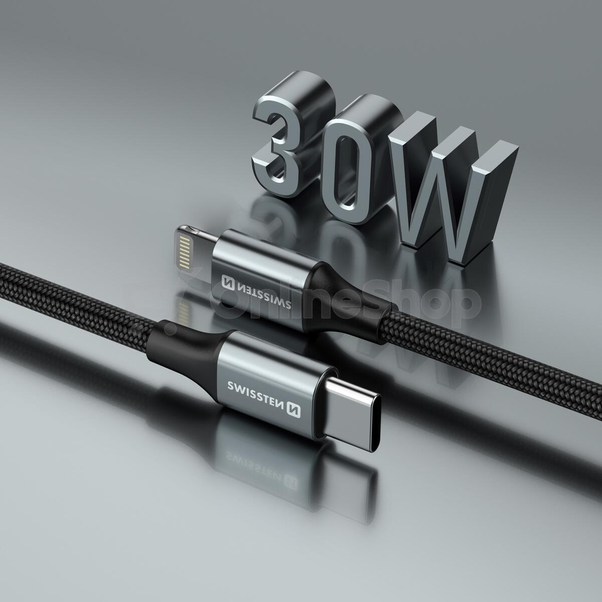 DATOVÝ KABEL SWISSTEN TEXTILE II USB-C / LIGHTNING 1,5 M ČERNÝ