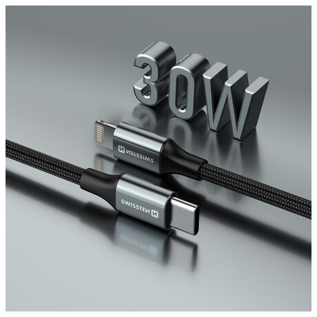 DATOVÝ KABEL SWISSTEN TEXTILE II USB-C / LIGHTNING 1,5 M ČERNÝ
