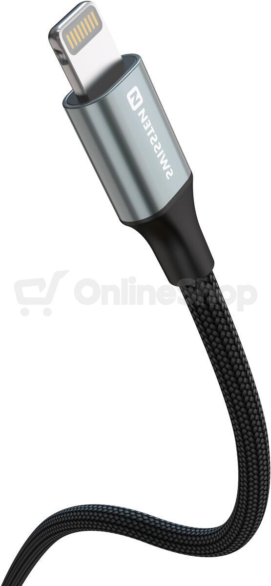 DATOVÝ KABEL SWISSTEN TEXTILE II USB-C / LIGHTNING 1,5 M ČERNÝ
