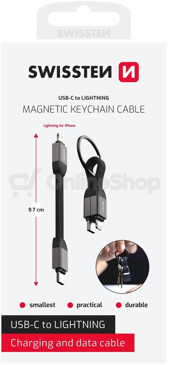 SWISSTEN MAGNETICKÝ KEYCHAIN KABEL USB-C / LIGHTNING 9,7 CM (71551030)