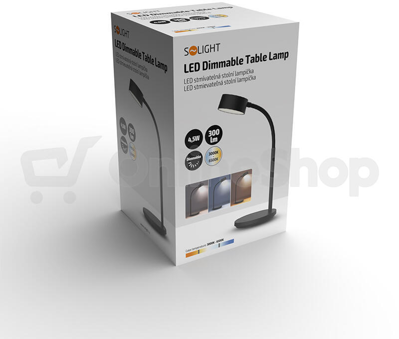 Solight LED stolní lampička, 4,5W, 300lm, 3CCT, černá, podstavec