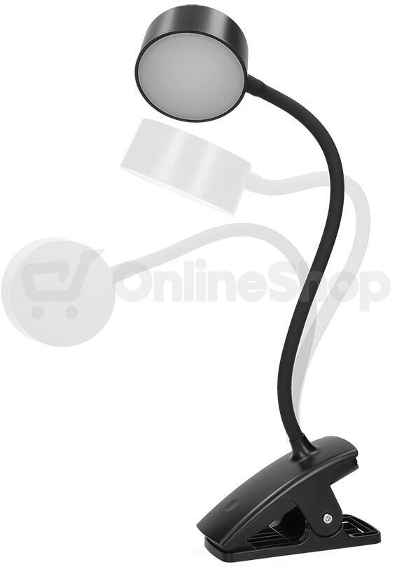 Solight LED stolní nabíjecí lampička, 2W, 210lm, 3CCT, černá, clip