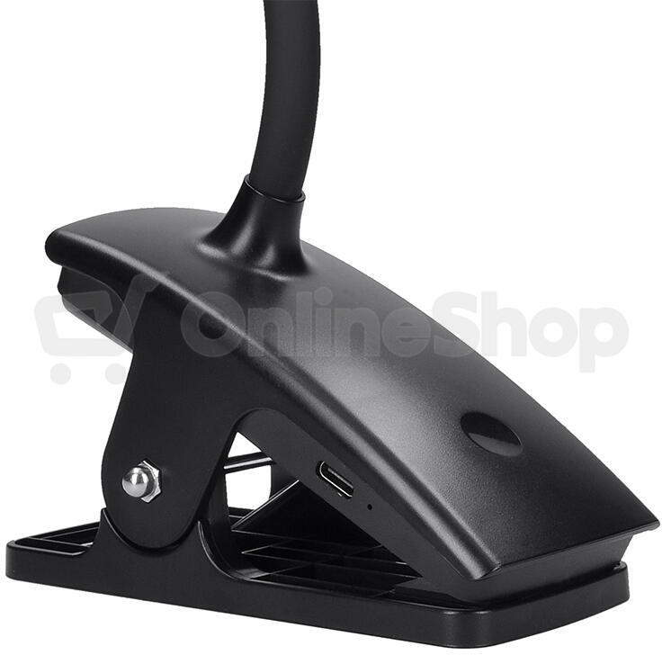 Solight LED stolní nabíjecí lampička, 2W, 210lm, 3CCT, černá, clip