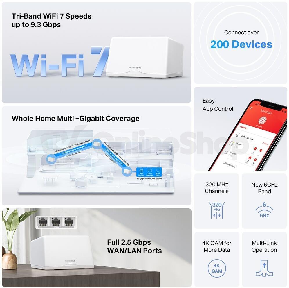 WiFi router TP-Link Halo H47BE(2-pack) WiFi 7, BE9300, 3x 2,5GLAN