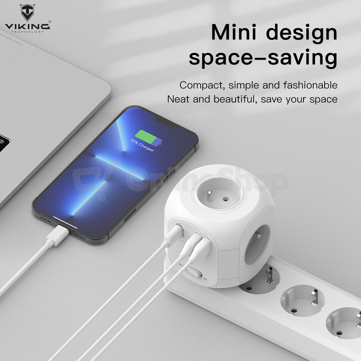 Síťový adaptér Viking AC43/Output: 4xAC, 2xUSB-A, 1xUSB-C/výkon až 3500W/ ON/OFF tlačítko (VAC43)