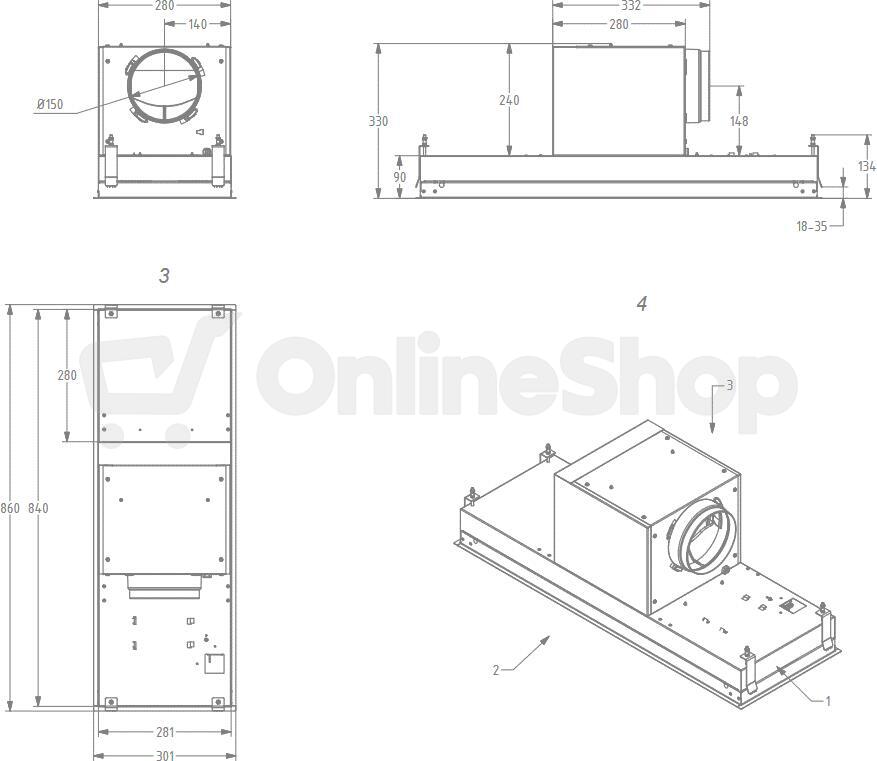 Vestavný odsavač NOVY Mini Pureline 821 bílý