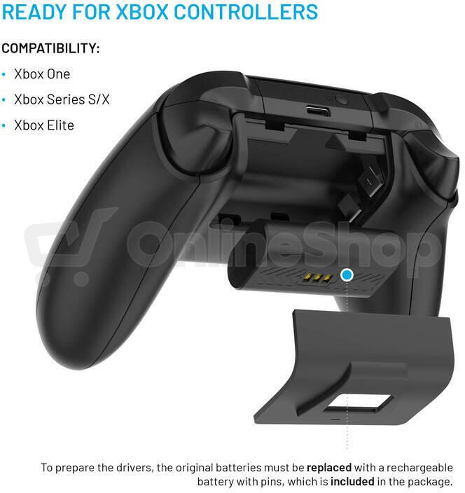Dobíjecí stanice FIXED pro dva bezdrátové ovladače Xbox Series S, X a One, černá