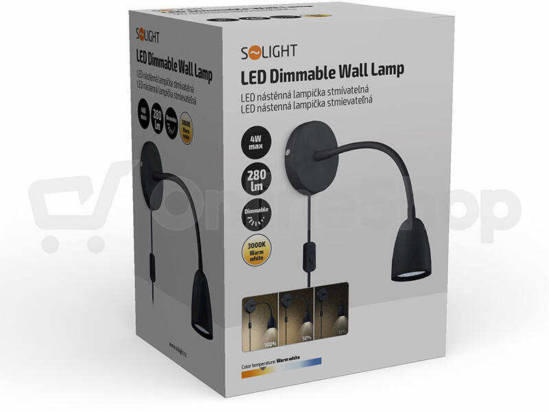 LED nástěnná lampička stmívatelná Solight, 4W, černá