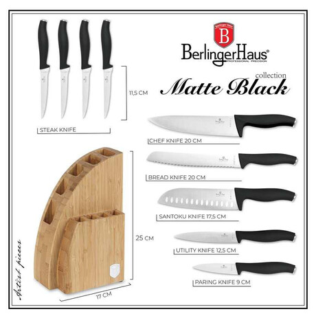 BERLINGERHAUS Sada no se stojanem BAMBOO 10 ks Matte Black Collection BH-2979