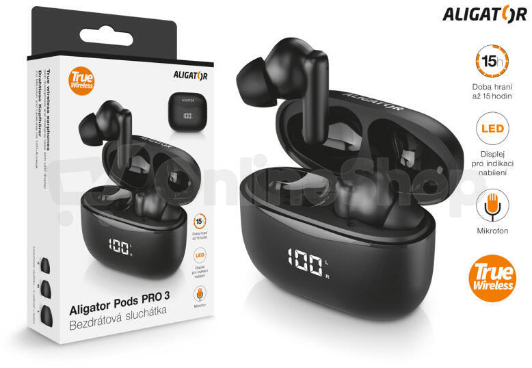 Bluetooth sluchátka Aligator Pods PRO 3, černá
