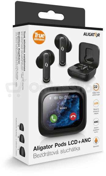 Bluetooth sluchátka Aligator Pods LCD + ANC, černá