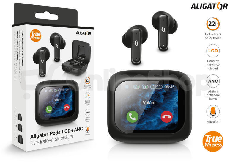 Bluetooth sluchátka Aligator Pods LCD + ANC, černá