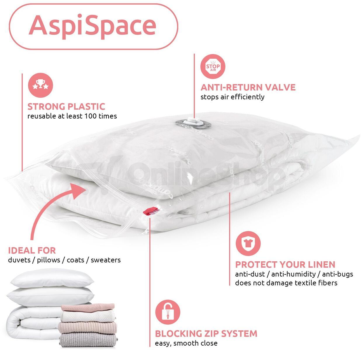 Sada 8 ks vakuových úložných pytlů Compactor Bag Aspispace M 70 litrů, 55 x 90 cm