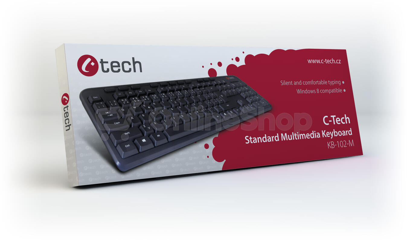 Klávesnice C-TECH KB-102 USB slim black, CZ/SK