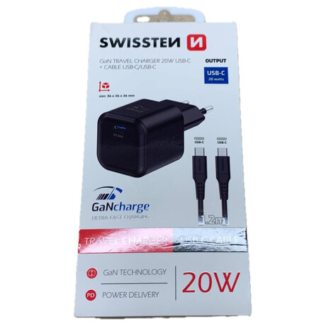 SWISSTEN S͍OV ADAPTR GaN 1x USB-C 20W POWER DELIVERY ERN + DATOV KABEL USB-C/USB-C 1,2 M ERN