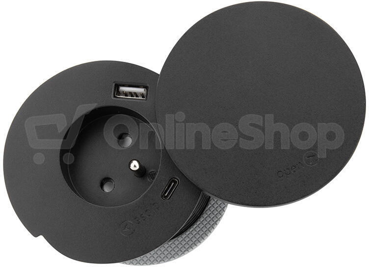 Vestavná zásuvka Solight + USB A+C + Wireless 10W, černá