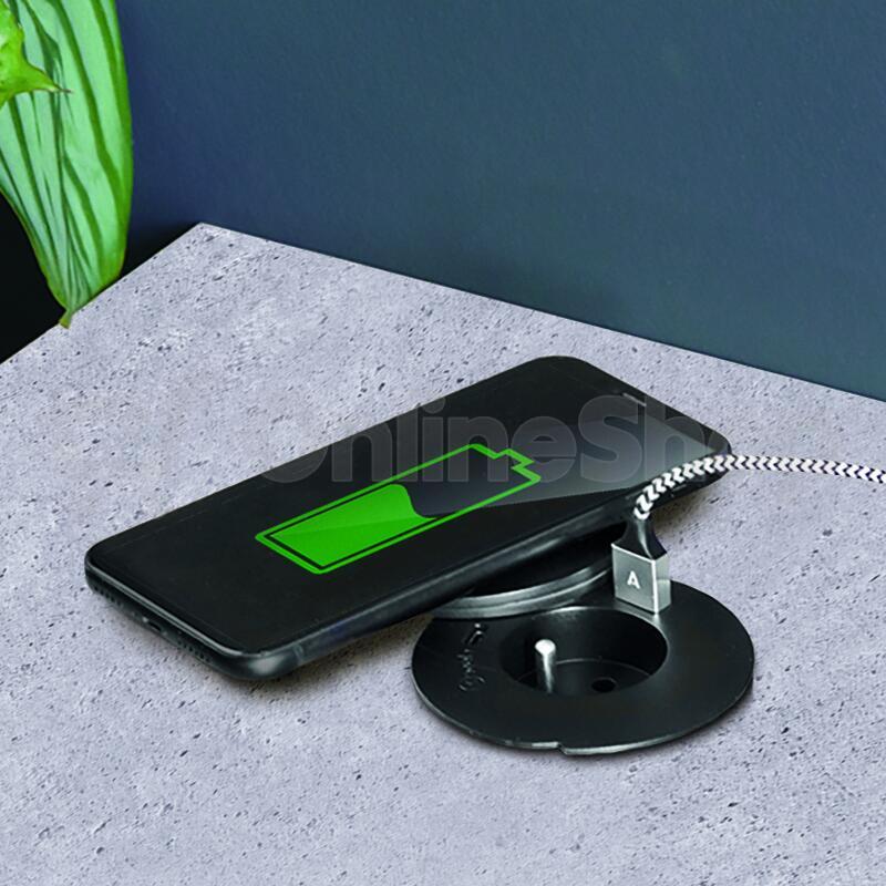 Vestavná zásuvka Solight + USB A+C + Wireless 10W, černá
