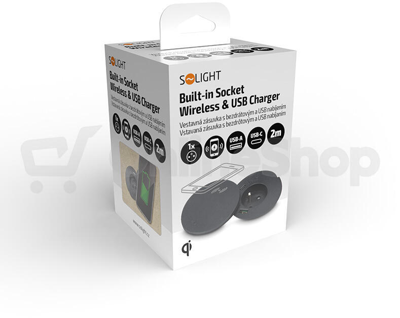 Vestavná zásuvka Solight + USB A+C + Wireless 10W, černá
